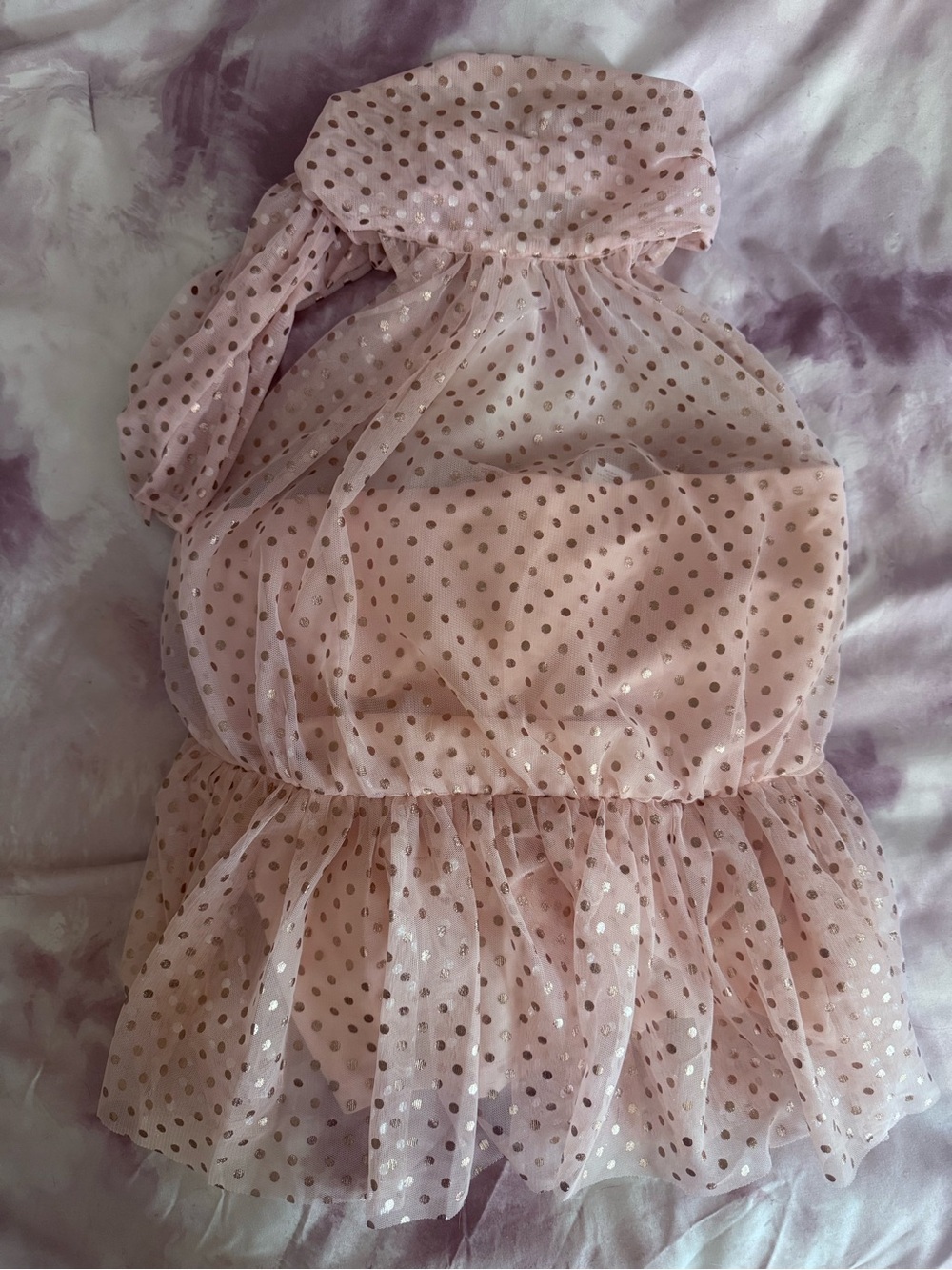 VENUS Pink Gold Dot Tulle strapless top with sheer overlay